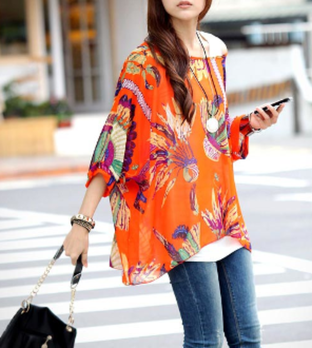 Tropical Print Chiffon Tunic Top | CozyCouture® - Stringspeed