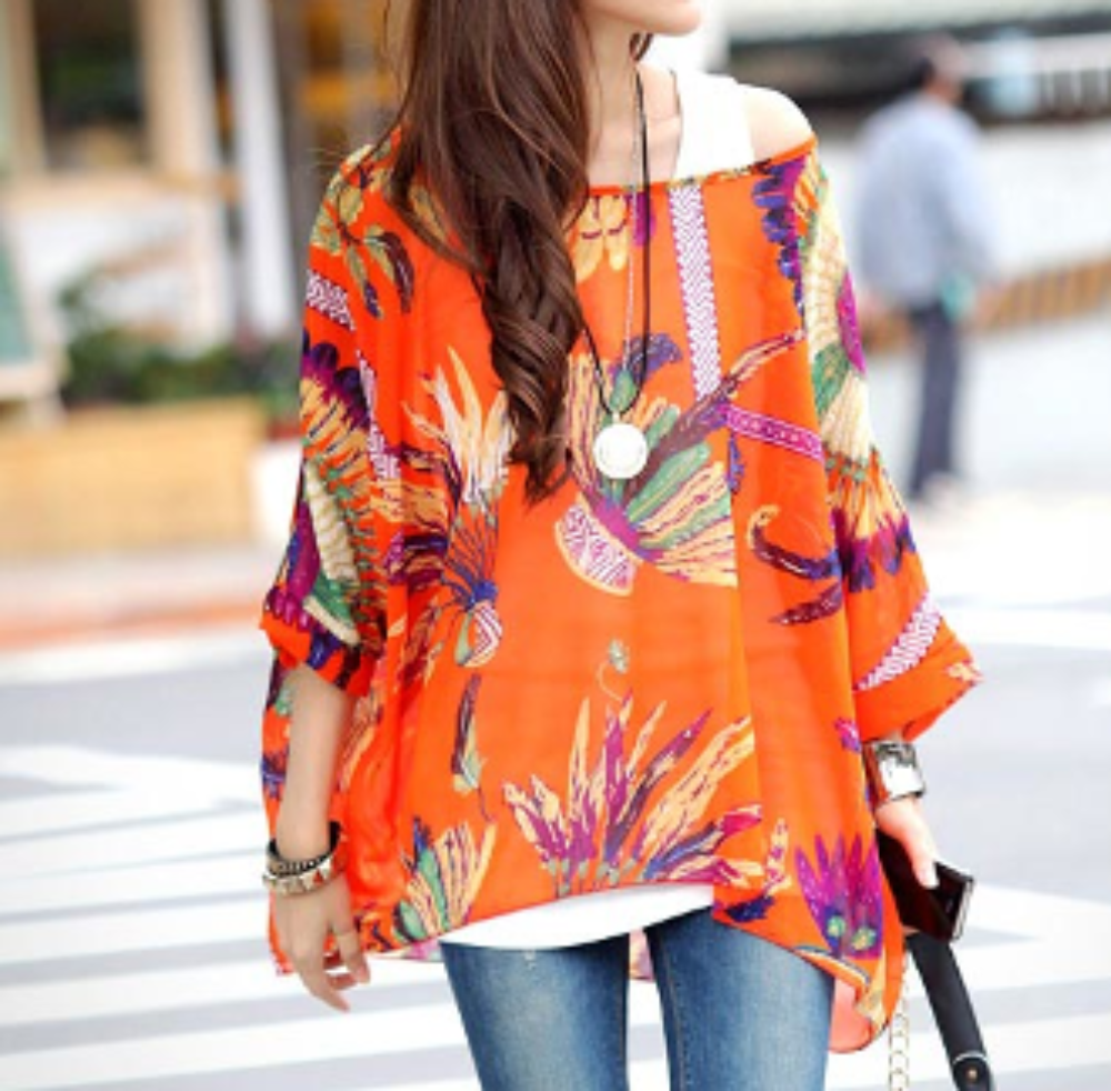 Tropical Print Chiffon Tunic Top | CozyCouture® - Stringspeed