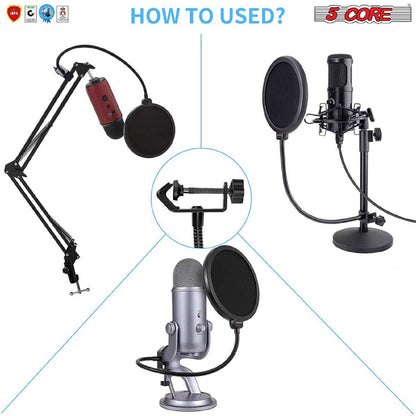 5 Core Professional Microphone Pop Filter Shield Compatible Dual - Stringspeed