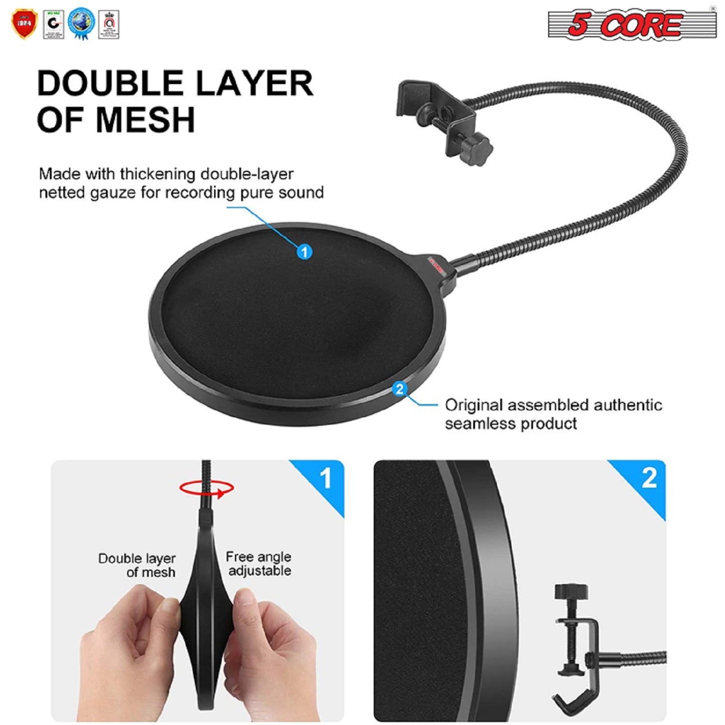 5 Core Professional Microphone Pop Filter Shield Compatible Dual - Stringspeed