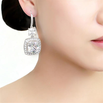 Rhodium Brass Square Halo Bangle Earrings | CozyCouture® - Stringspeed