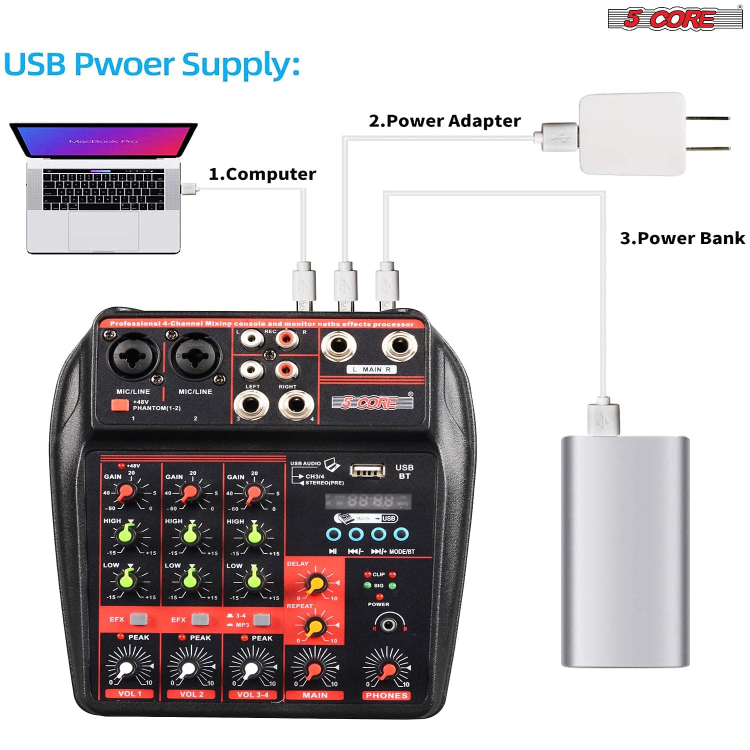 4 Channel Mini Audio Mixer | EastTone® - Stringspeed