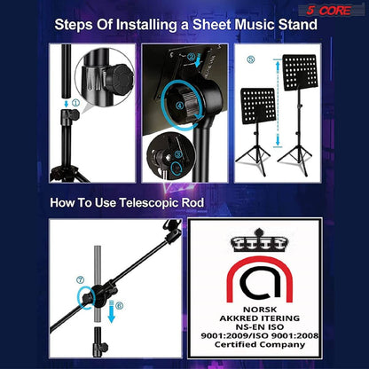 5 Core Sheet Music Stand With Mic Stand | EastTone® - Stringspeed