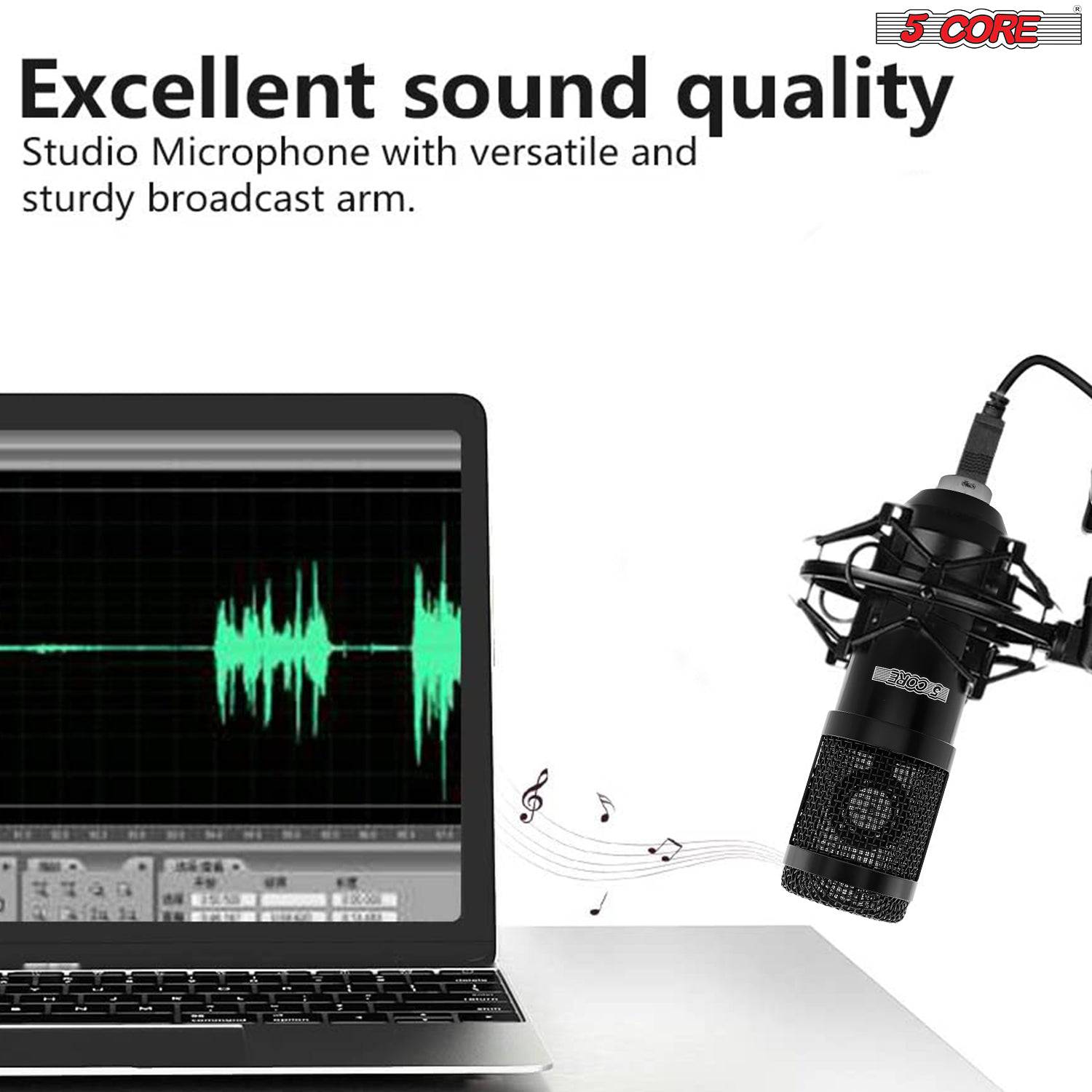 5 Core Recording Microphone Podcast Bundle • Professional Condenser | TechTonic® - Stringspeed