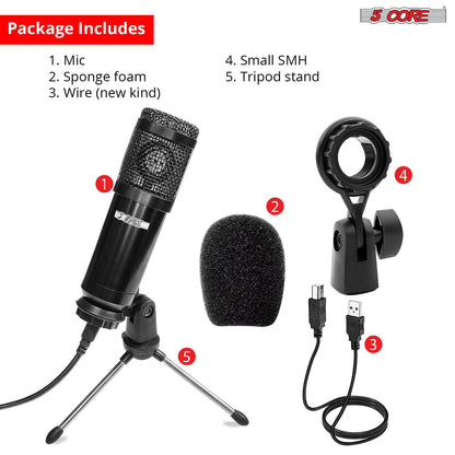 5 Core Recording Microphone Podcast Bundle • Professional Condenser | TechTonic® - Stringspeed