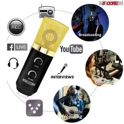 5 Core Recording Microphone Podcast Bundle • Professional Condenser | EastTone® - Stringspeed