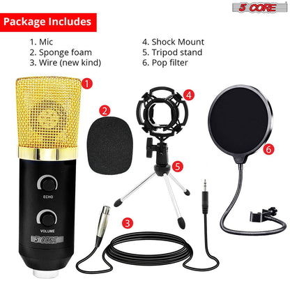 5 Core Recording Microphone Podcast Bundle • Professional Condenser | EastTone® - Stringspeed