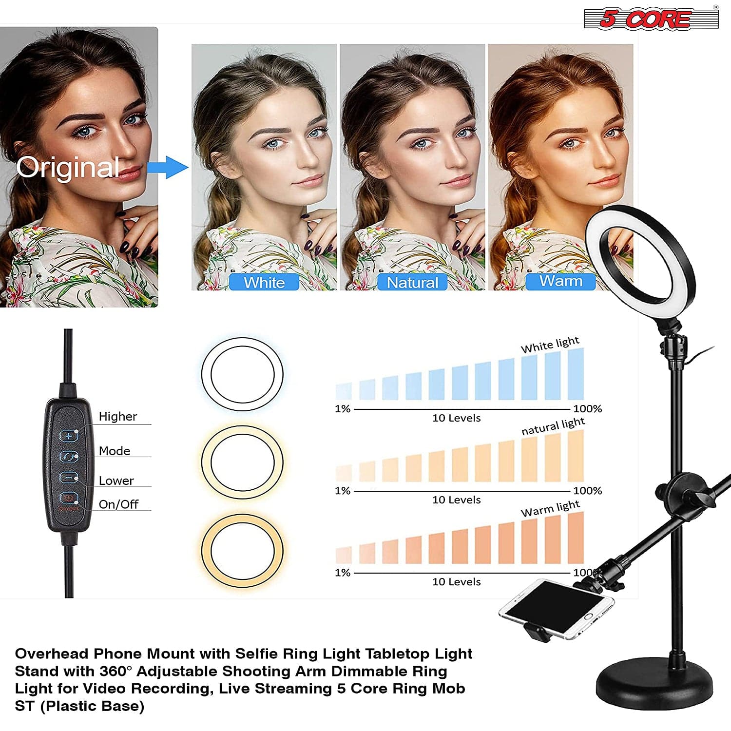 6 inch Ring Light with Cell Phone Stand Adjustable Ringlight Angle | TechTonic® - Stringspeed