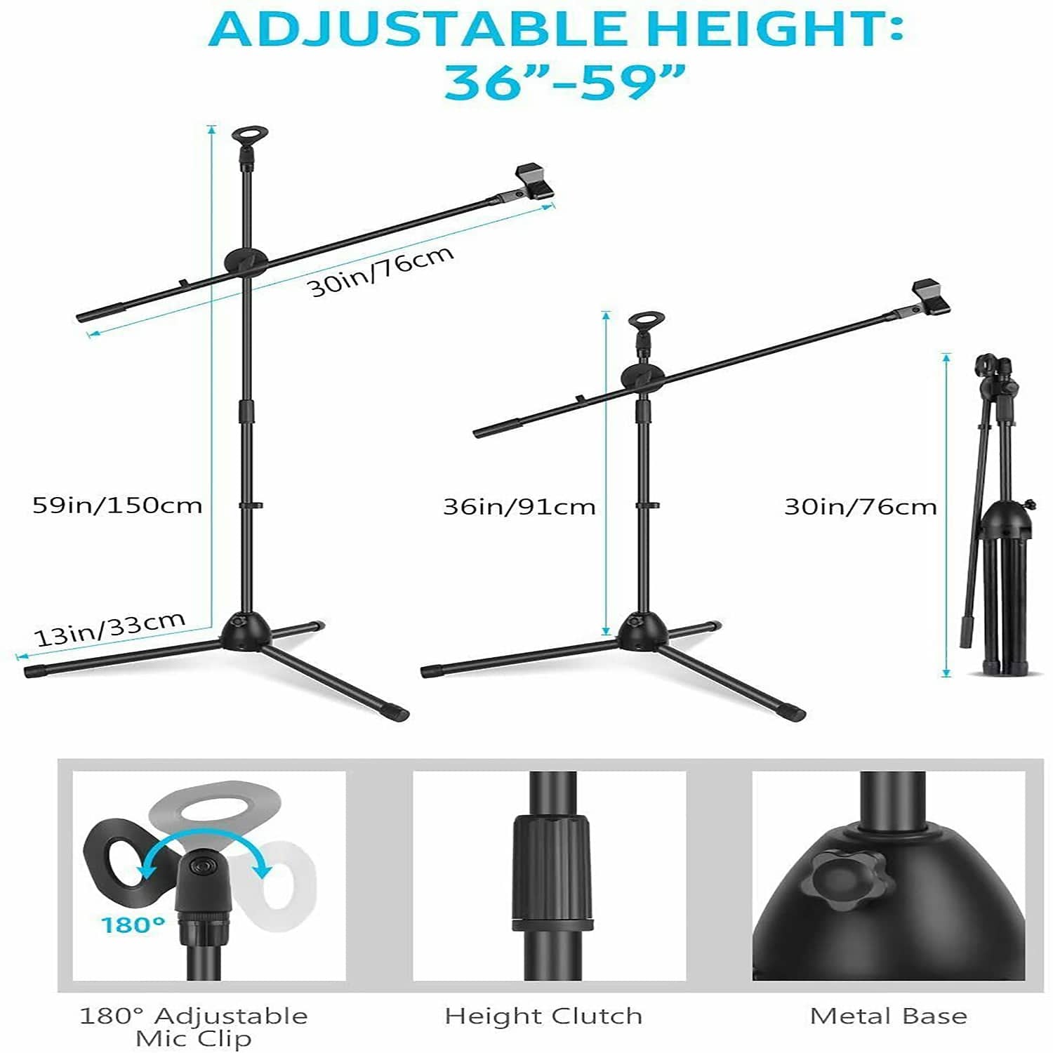 5 Core Dual Microphone Stand, Foldable Tripod Boom Stand | EastTone® - Stringspeed
