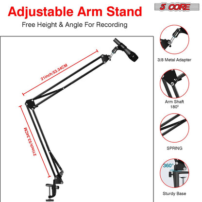 5 Core Microphone Stand • Suspension Desk Scissor Boom Arm | EastTone® - Stringspeed