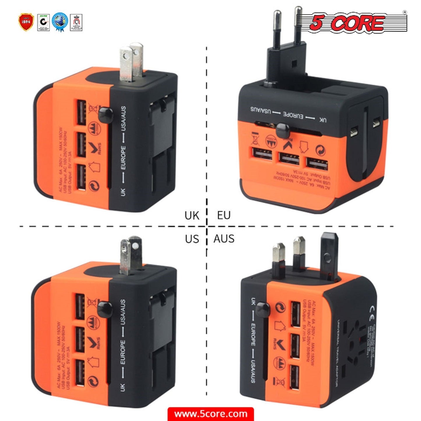 Multi Plug Travel Adapter Wall Plug 3/4 USB Cube | TechTonic® - Stringspeed