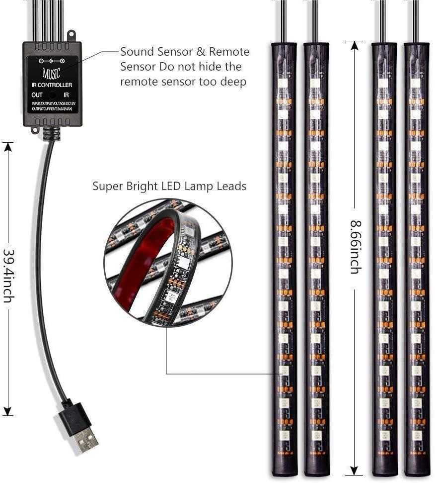 RGB Car LED Light Strips, Sound Activated with Remote Control | TechTonic® - Stringspeed