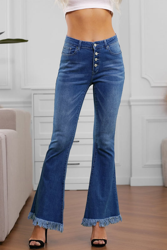 Frayed Hem Flared Denim Jeans | CozyCouture® - Stringspeed