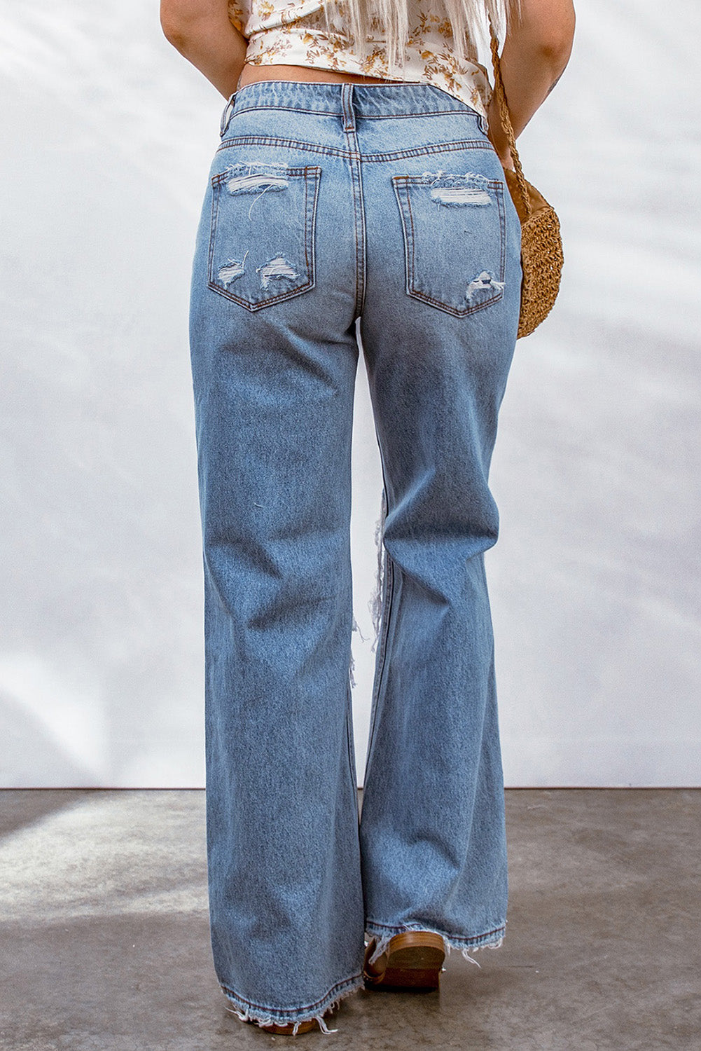 Sky Blue Destroyed Open Knee Wide Leg Jeans | CozyCouture® - Stringspeed