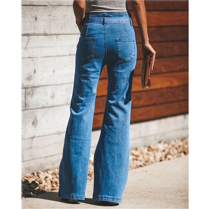 Blue Tie Waist Flare Jeans Women Slim Denim Trousers | CozyCouture® - Stringspeed
