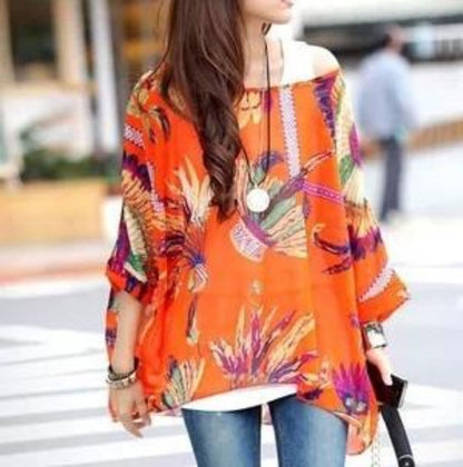 Tropical Print Chiffon Tunic Top | CozyCouture® - Stringspeed