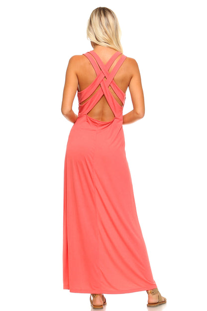 Women's Halter Maxi Dress with Cross Back Straps | CozyCouture® - Stringspeed