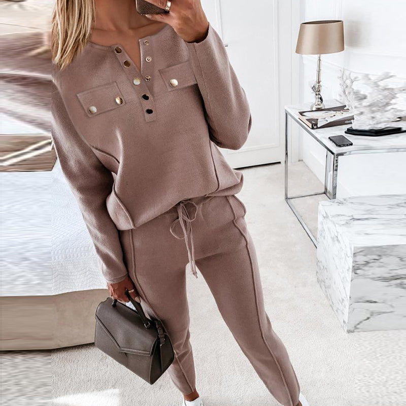 Button Accent Top & Pant Set | CozyCouture® - Stringspeed
