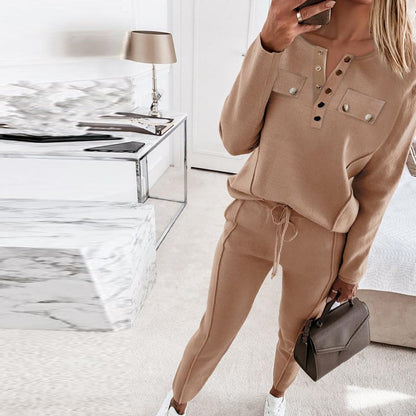 Button Accent Top & Pant Set | CozyCouture® - Stringspeed