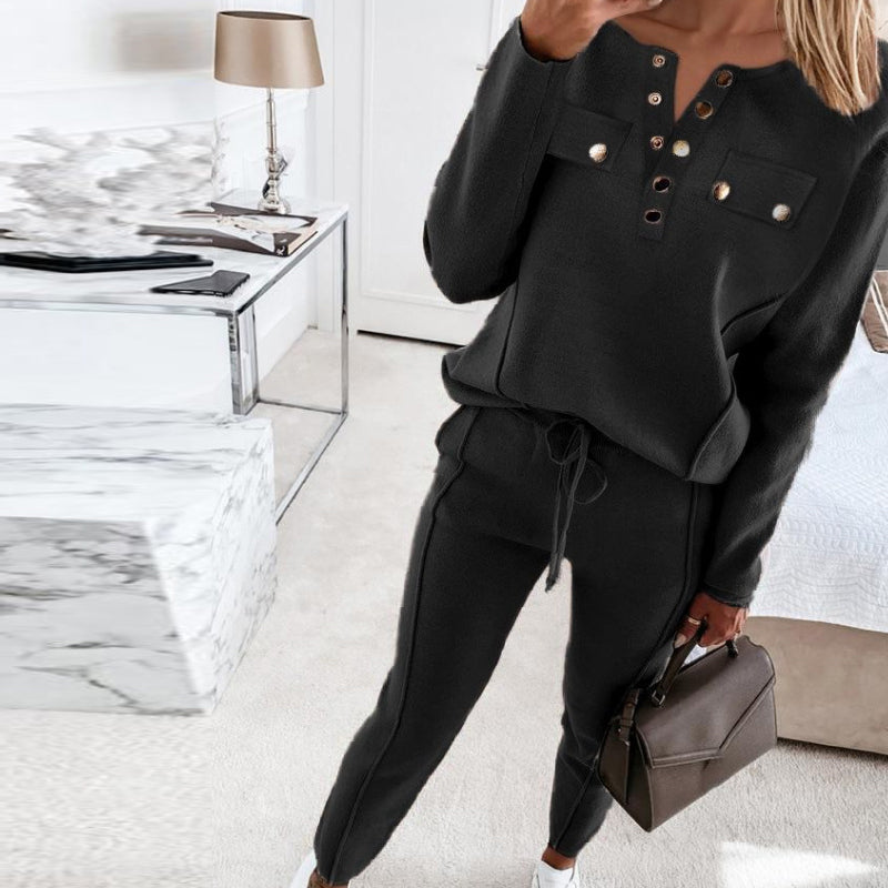 Button Accent Top & Pant Set | CozyCouture® - Stringspeed