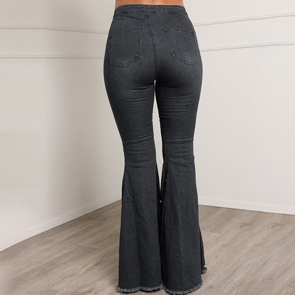 Single-breasted Solid Beading Flared Jeans | CozyCouture® - Stringspeed