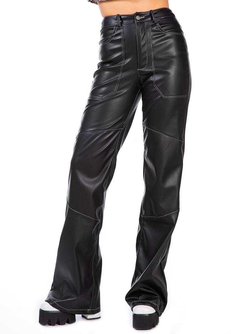 Faux Leather Contrast Stitch Panelled Pants | CozyCouture® - Stringspeed