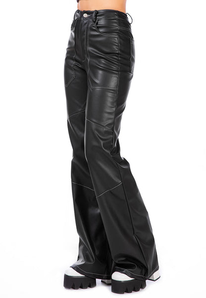 Faux Leather Contrast Stitch Panelled Pants | CozyCouture® - Stringspeed