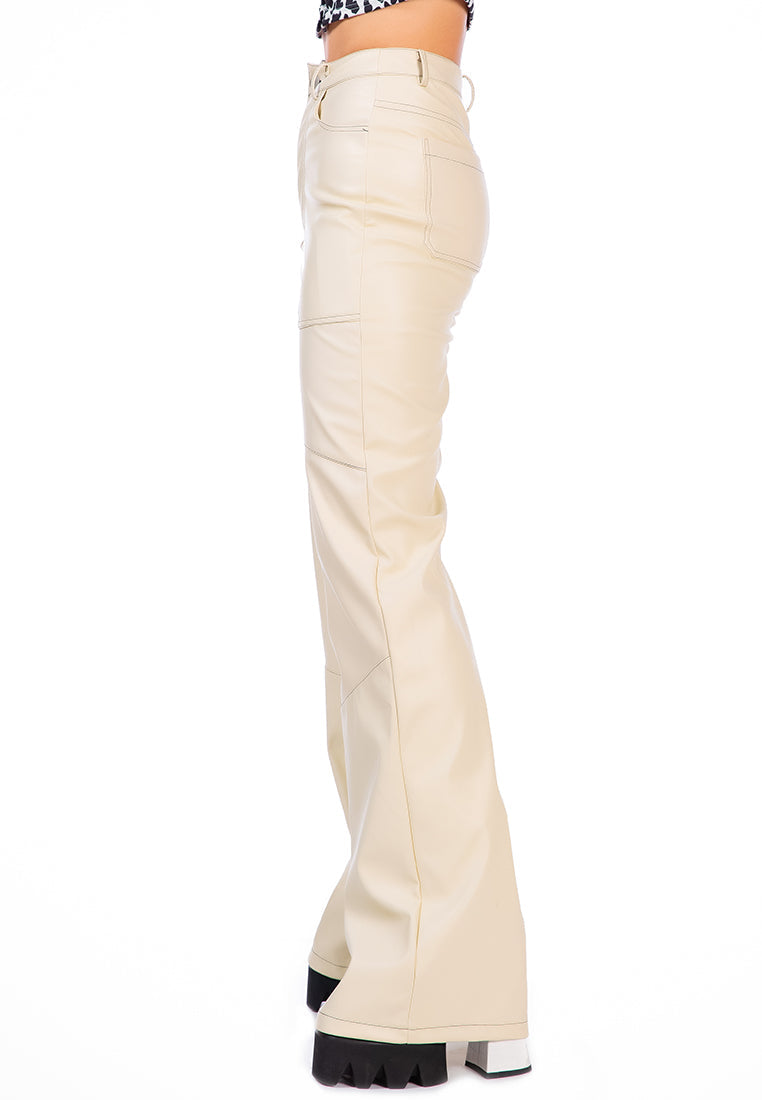 Faux Leather Contrast Stitch Panelled Pants | CozyCouture® - Stringspeed