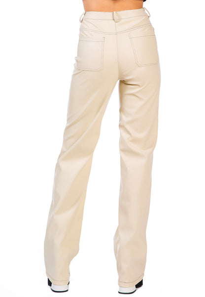 Faux Leather Contrast Stitch Panelled Pants | CozyCouture® - Stringspeed