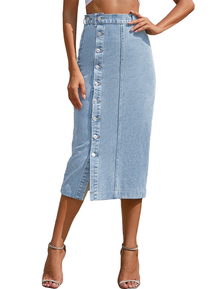 Single Breasted Women Side Denim Skirt | CozyCouture® - Stringspeed