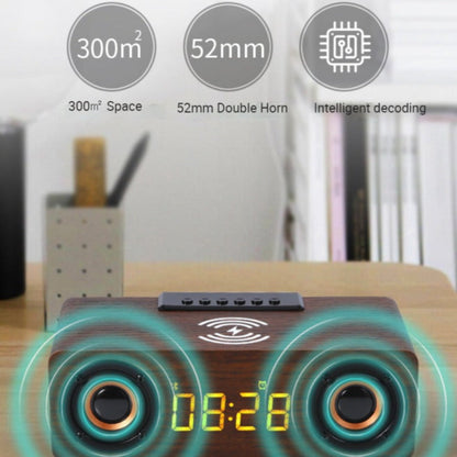 Wooden Retro Theme Wireless Charger Bluetooth Speaker Alarm Clock | TechTonic® - Stringspeed