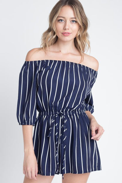 Off Shoulder Stripe Romper | CozyCouture® - Stringspeed