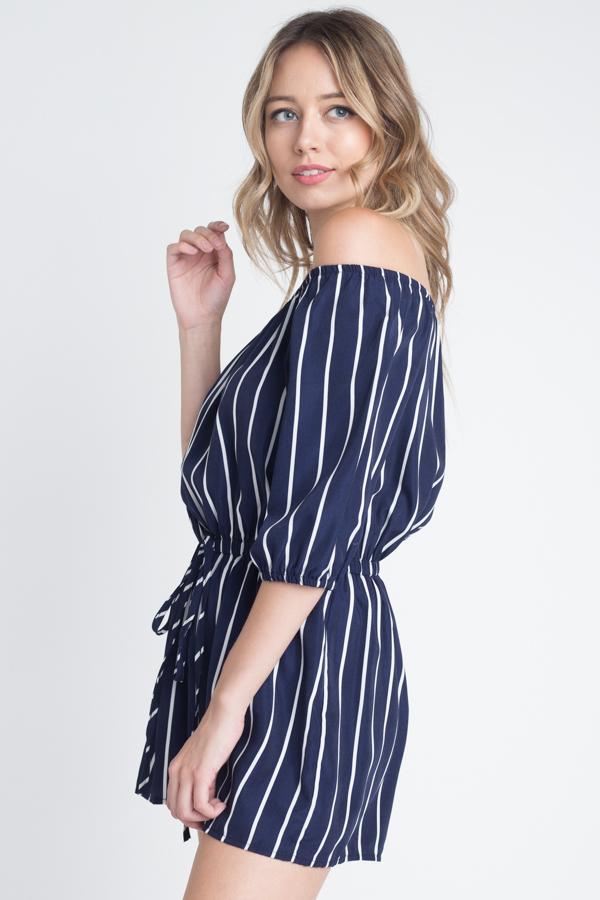 Off Shoulder Stripe Romper | CozyCouture® - Stringspeed