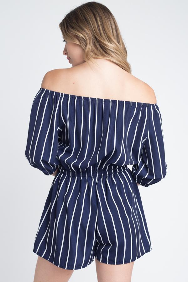 Off Shoulder Stripe Romper | CozyCouture® - Stringspeed