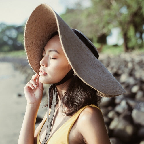 Wide Brim Jute Straw Hat with Black Strap | CozyCouture® - Stringspeed