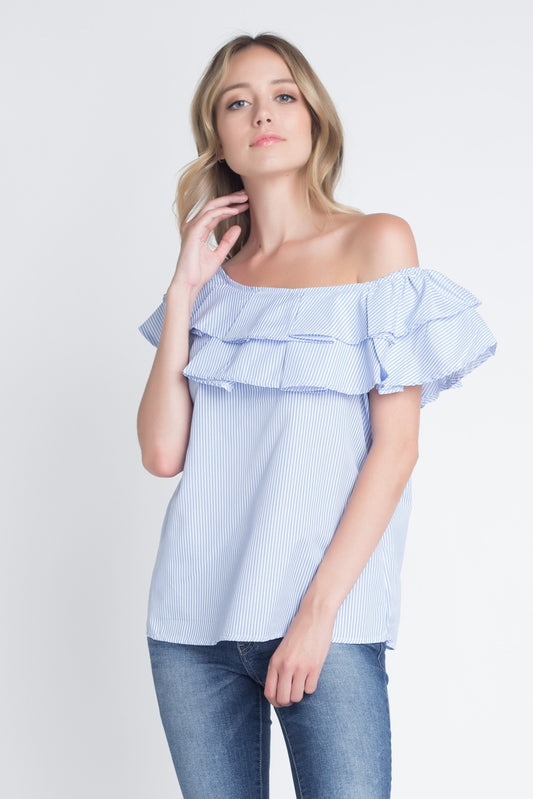 Striped Off Shoulder Ruffle Blouse | CozyCouture® - Stringspeed
