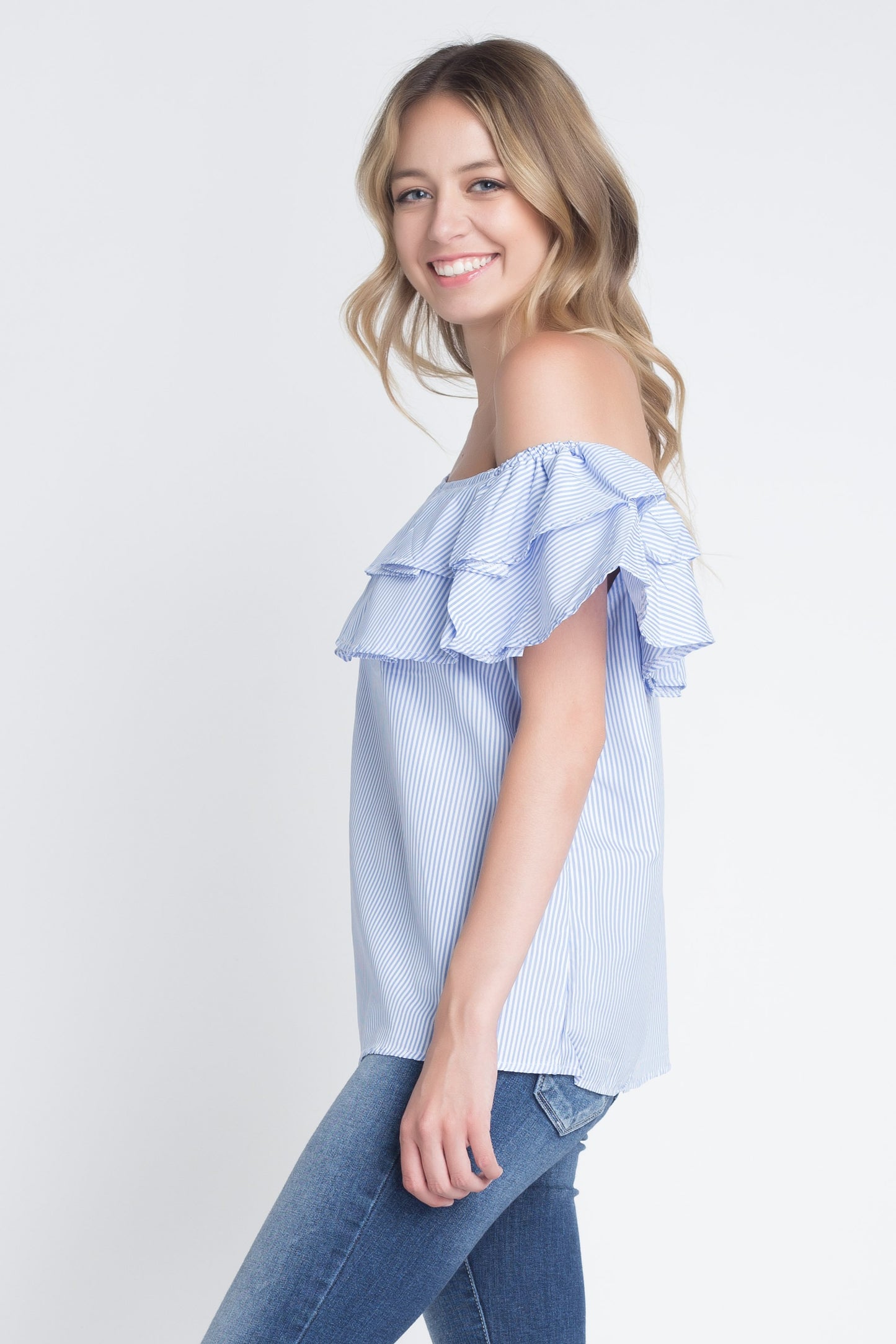 Striped Off Shoulder Ruffle Blouse | CozyCouture® - Stringspeed