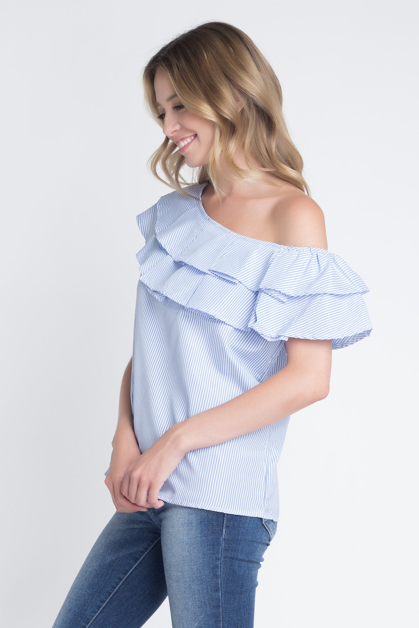 Striped Off Shoulder Ruffle Blouse | CozyCouture® - Stringspeed