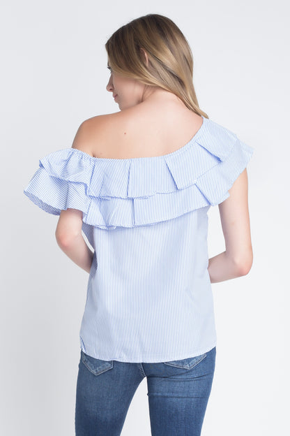 Striped Off Shoulder Ruffle Blouse | CozyCouture® - Stringspeed