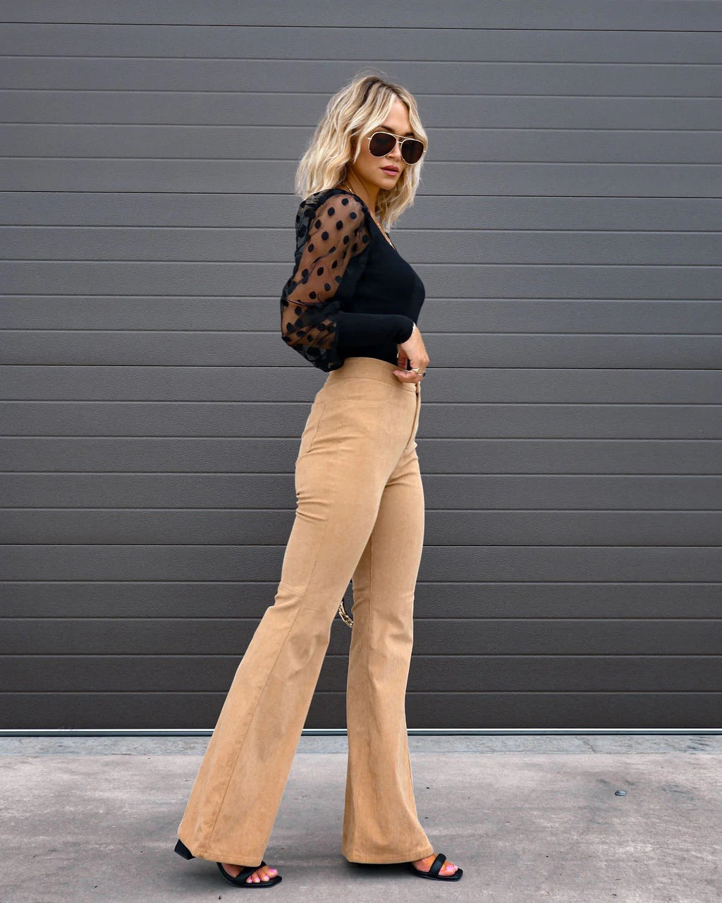 Solid Color High-Waist Slim Fit Corduroy Flared Pants | CozyCouture® - Stringspeed