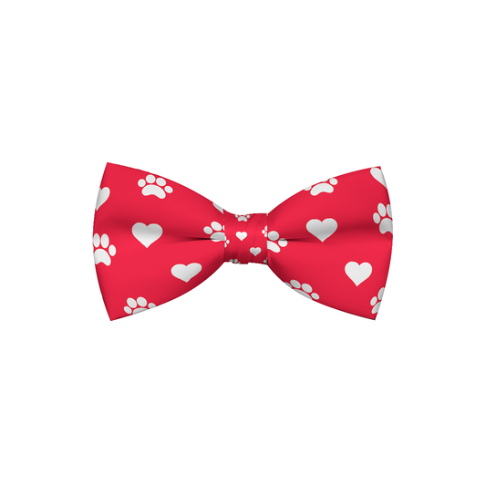 Valentines Day Paw Prints & Hearts Red Dog Bow Tie | PetPals® - Stringspeed