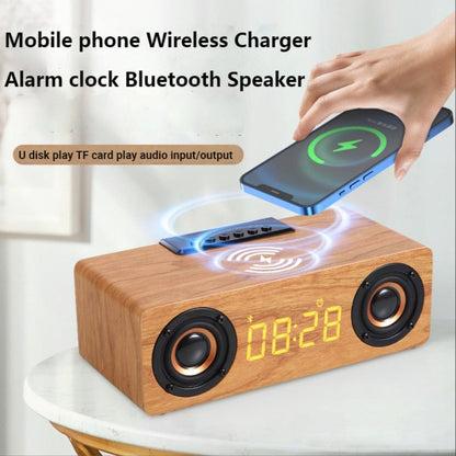 Wooden Retro Theme Wireless Charger Bluetooth Speaker Alarm Clock | TechTonic® - Stringspeed