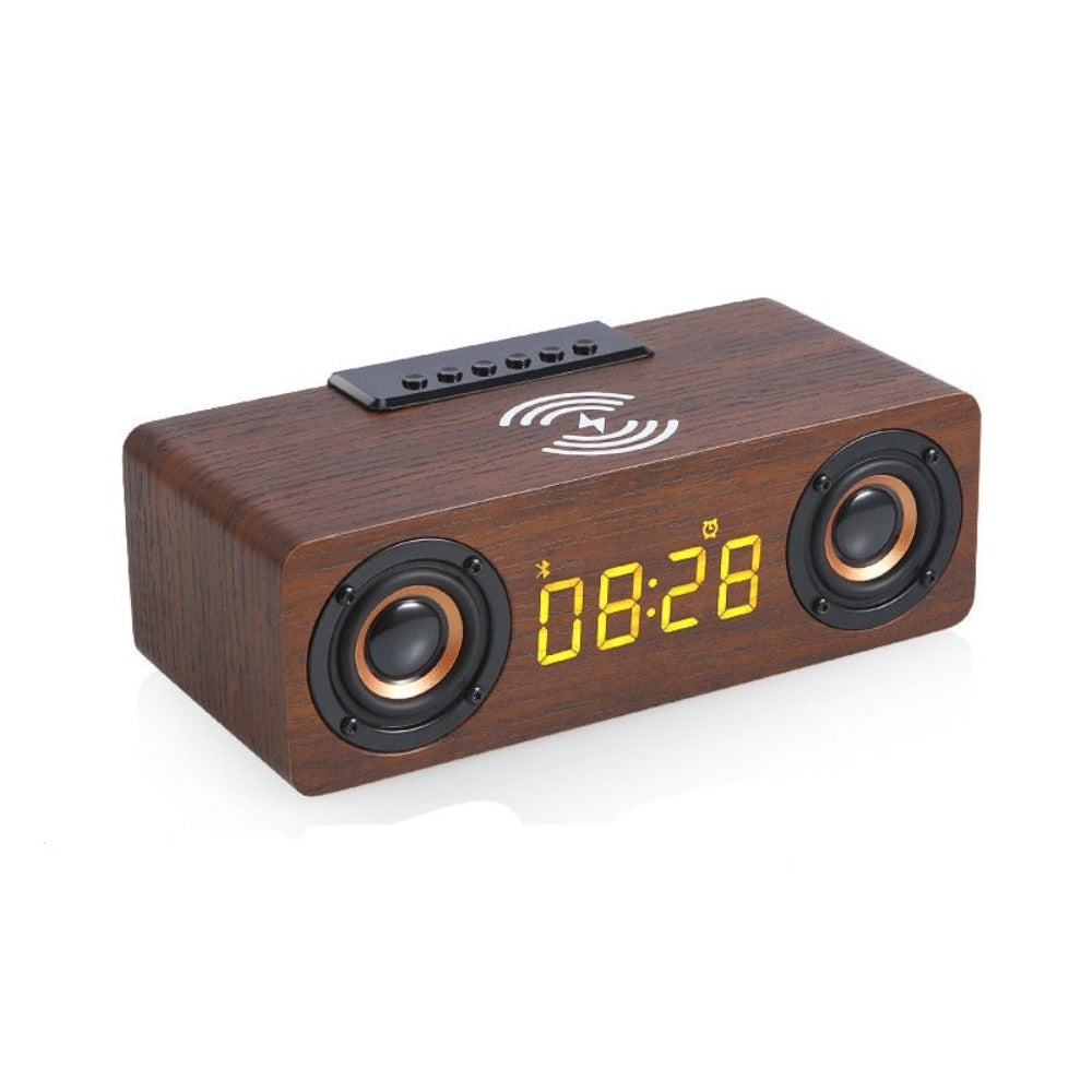 Wooden Retro Theme Wireless Charger Bluetooth Speaker Alarm Clock | TechTonic® - Stringspeed