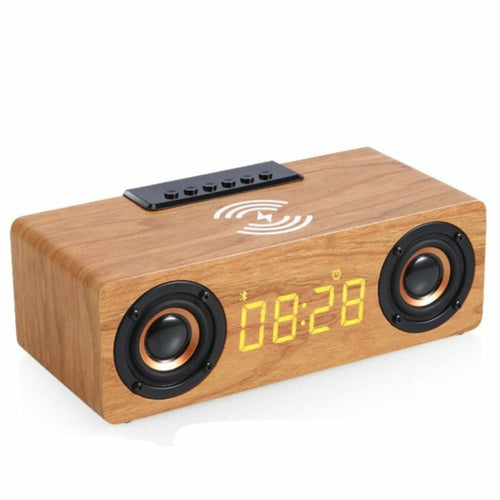 Wooden Retro Theme Wireless Charger Bluetooth Speaker Alarm Clock | TechTonic® - Stringspeed