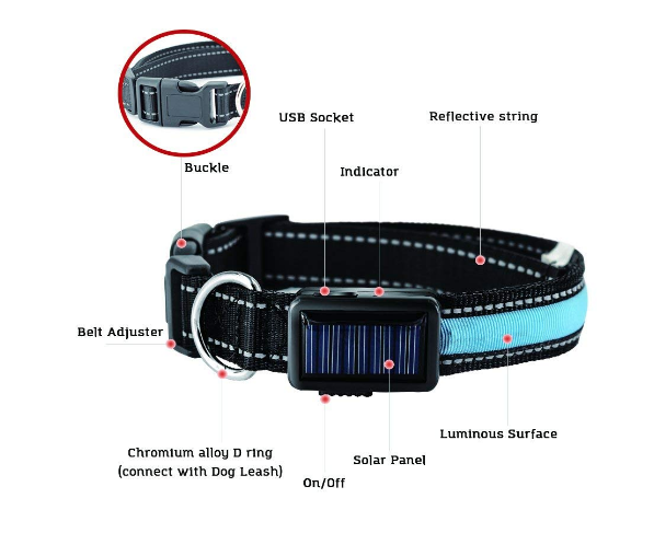 USB and Solar Charge Reflective Led Dog Collar | PetPals® - Stringspeed