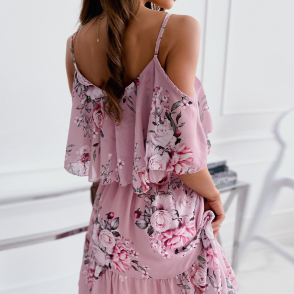 Open Shoulder Ruffle Chiffon Beach Dress | CozyCouture® - Stringspeed