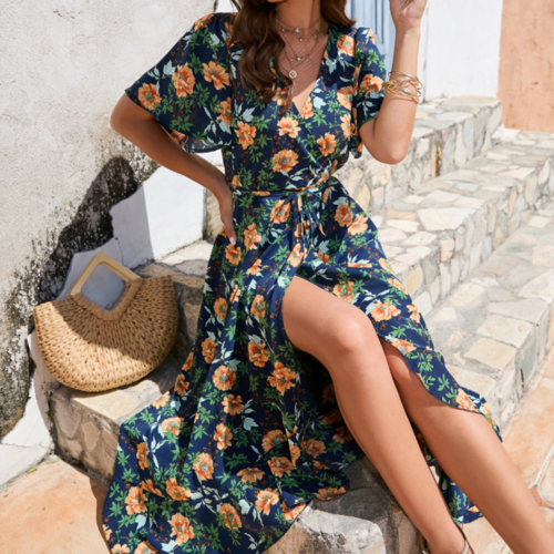 Wrap Style Summer Floral Dress With Ruffles | CozyCouture® - Stringspeed