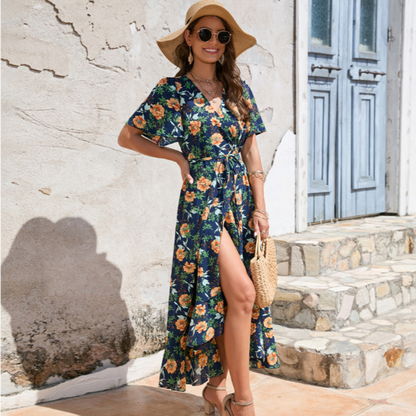 Wrap Style Summer Floral Dress With Ruffles | CozyCouture® - Stringspeed