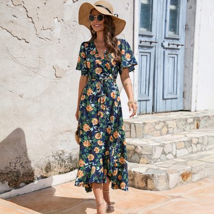 Wrap Style Summer Floral Dress With Ruffles | CozyCouture® - Stringspeed