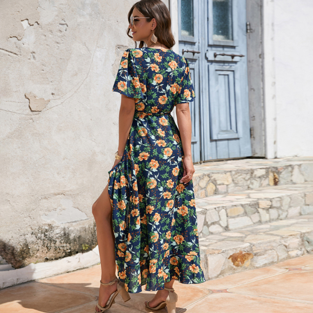 Wrap Style Summer Floral Dress With Ruffles | CozyCouture® - Stringspeed